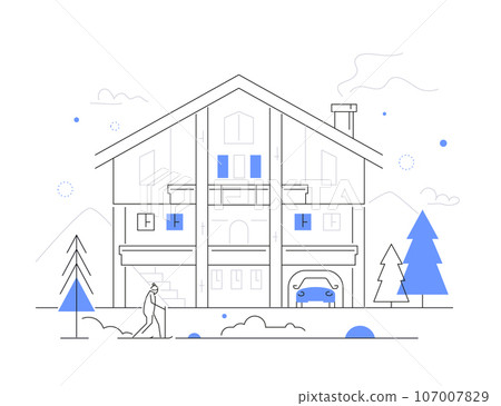 Winter cottage chalet - modern line design style illustration 107007829