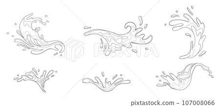 Water and juice splash liquide. Black doodle line. A dripped droplet, delicate dancer in ballet of fluids A spill shape, unexpected art form from moment of chaos A water splash, celebration 107008066