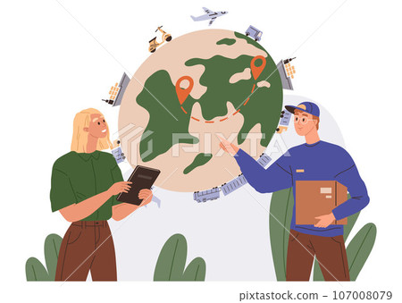 International logistic. Global delivery export. Vector. Worldwide shipping products is more efficient with automated international logistics Cargo delivery tracking is modern feature global logistic International logistic. Global delivery export. Vector. Worldwide shipping products is more efficient with automated international logistics Cargo delivery tracking is modern feature global logistic 107008079