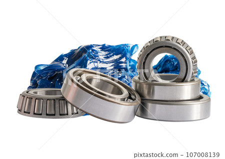 Ball bearing stainless with grease lithium machinery lubrication for automotive and industrial  isolated on white background. 107008139