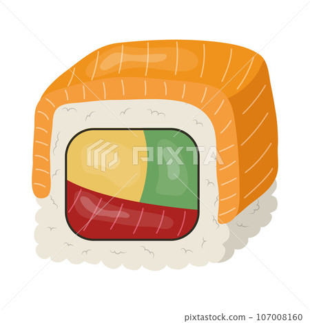 roll with rice and salmon. vector illustration on a white phoneme roll with rice and salmon. vector illustration on a white phoneme 107008160