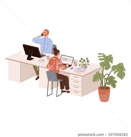 People office work. Vector illustration. People in office work together as cohesive unit, supporting and assisting one another Office workers value teamwork and cooperation in achieving common goals People office work. Vector illustration. People in office work together as cohesive unit, supporting and assisting one another Office workers value teamwork and cooperation in achieving common goals 107008162