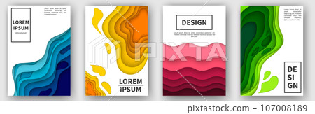 Abstract background set with color waves, paper art illustration with liquid figures. Dynamic colorful shapes. Vector design layout for banners presentations, business flyers, posters and invitations 107008189