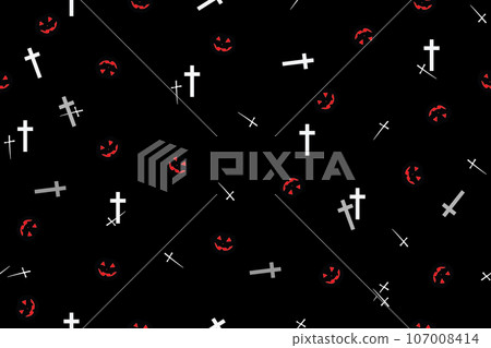 illustration the Crucifix and ghost mask of Helloween season on black background. 107008414