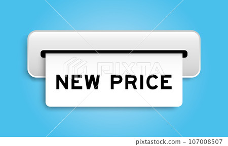 White coupon banner with word new price from machine on blue color background 107008507