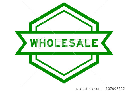 Vintage green color hexagon label banner with word wholesale on white background Vintage green color hexagon label banner with word wholesale on white background 107008522