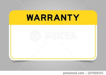 Label banner that have yellow headline with word warranty and white copy space, on gray background Label banner that have yellow headline with word warranty and white copy space, on gray background 107008541