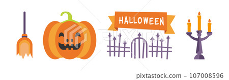 Halloween Holiday Creepy and Scary Object Vector Set 107008596