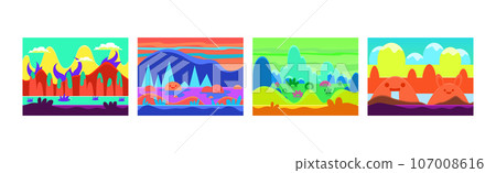 Bright Gaming Background with Abstract Nature Environment Vector Set 107008616