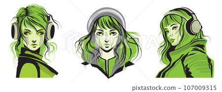 Anime style portrait of girl in headphones Stock Vector Image