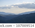 Mountain landscape with forest in the Carpathian mountains of Ukraine. 107009514