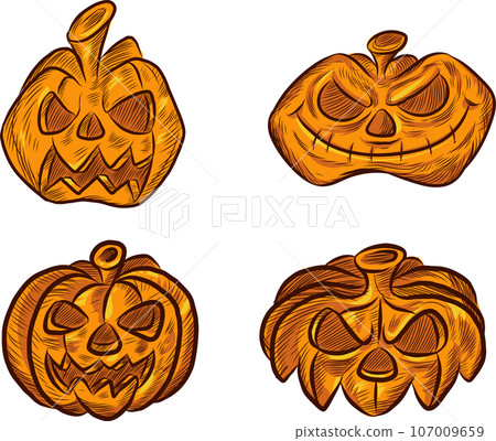 Set pumpkin on white background. The main symbol of the Happy Halloween holiday Set pumpkin on white background. The main symbol of the Happy Halloween holiday 107009659