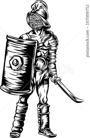 Gladiator warrior black and white .vector illustration isolated on white Gladiator warrior black and white .vector illustration isolated on white 107009752
