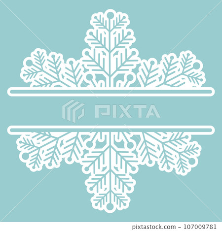 Decoration snowflake frame, monogram for text, cutout, line isolated on background. Christmas holidays, winter symbol, greeting. Decoration snowflake frame, monogram for text, cutout, line isolated on background. Christmas holidays, winter symbol, greeting. 107009781