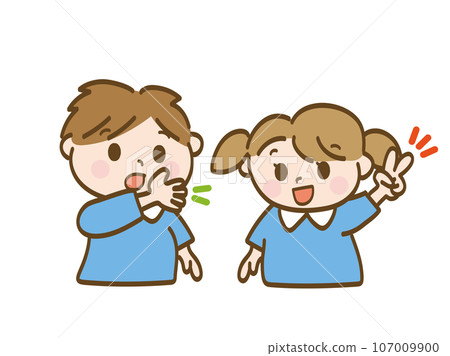 Boy and girl playing rock, paper, scissors_siblings of nursery school children Boy and girl playing rock, paper, scissors_siblings of nursery school children 107009900