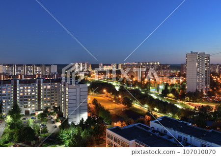 Beautiful night landscape in Zelenograd sleeping area of Moscow, Russia 107010070
