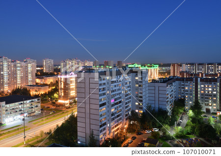 Beautiful night landscape in Zelenograd sleeping area of Moscow, Russia 107010071