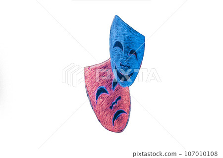 Masks show 2 colored masks sad and cheerful in the white isolated background 107010108