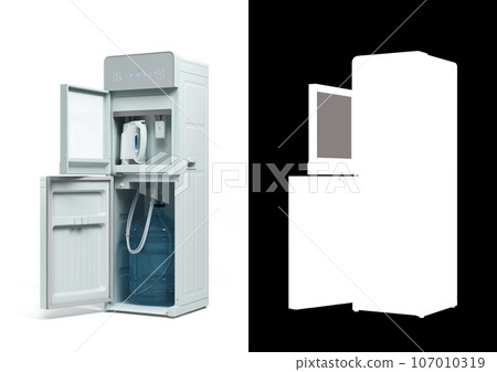 Modrn open water cooler machine perspective left view 3d render on white with alpha 107010319