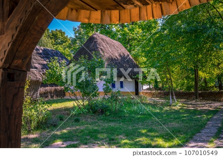 Traditional house of Dumitra. National Village Museum (Muzeul Satului) at Herastrau Park, Bucharest, Romania 107010549
