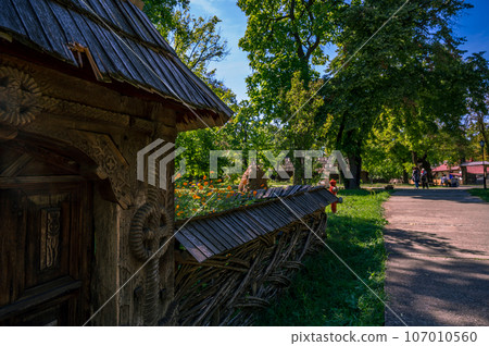 BUCHAREST, ROMANIA - Dimitrie Gusti National Village Museum, located in Herastrau Park showcasing traditional Romanian village life. BUCHAREST, ROMANIA - Dimitrie Gusti National Village Museum, located in Herastrau Park showcasing traditional Romanian village life. 107010560