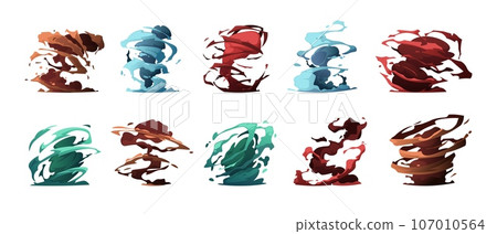 Cartoon vortex effect. Magic tornado swirl with sparkle and glow, fantasy magic wind funnel for game asset. Vector magic swirl and energy effect 107010564