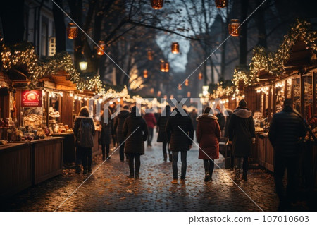 Enjoying Christmas Market, people in streets and near stalls 107010603