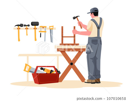 Carpentry workshop with work tools, repair and renovation 107010658