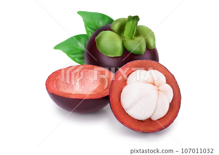 ripe mangosteen isolated on white background closeup 107011032