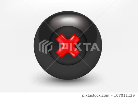 Black ball with red cross icon. 3d vector illustration 107011129