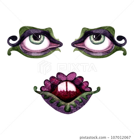 Watercolor monster Halloween fantasy masks with eyes and lips 107012067