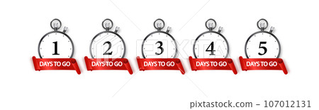 1 days to go icon set. Countdown of days remaining. Offer timer sticker limited to a few days. Vector 107012131