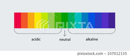 pH scale indicator chart. Acidic Alkaline measure. pH analysis chemical scale value test. Vector 107012135
