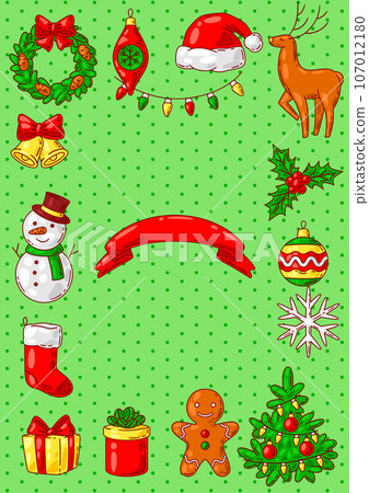 Merry Christmas greeting card. Holiday illustration in cartoon style. Merry Christmas greeting card. Holiday illustration in cartoon style. 107012180