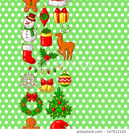 Merry Christmas pattern. Holiday background in cartoon style. 107012191