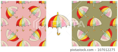 Illustration in hand draw style. Set Seamless pattern and print. Can be used for fabric, packaging, wrapping paper and etc 107012275