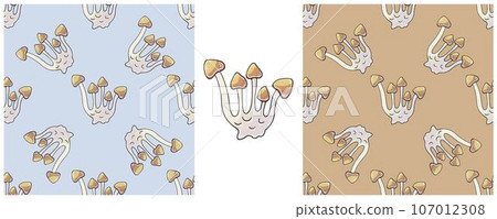 Illustration in hand draw style. Set Seamless pattern and print. Can be used for fabric, packaging, wrapping paper and etc 107012308