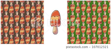 Illustration in hand draw style. Set Seamless pattern and print. Can be used for fabric, packaging, wrapping paper and etc 107012321