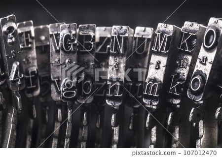 Close up of vintage typewriter letters 107012470