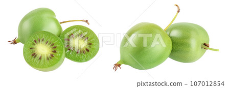 mini kiwi baby fruit or actinidia arguta isolated on white background with full depth of field. 107012854