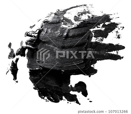 Black paint stroke with bristle brush, swatch isolated on white background Black paint stroke with bristle brush, swatch isolated on white background 107013266