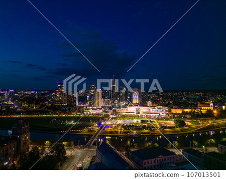 Panorama of the business center of Vilnius city at night 107013501