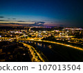 Aerial view of the city center of Vilnius city at night. Lithuania 107013504