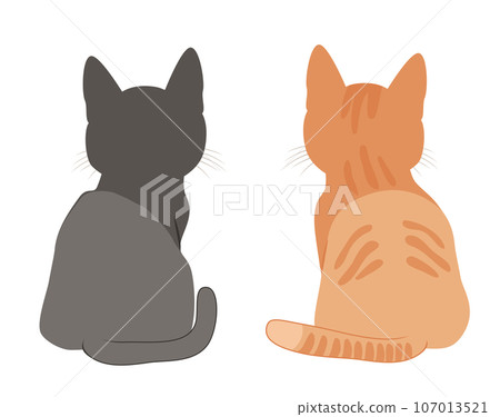 Black And Tabby Cat Back View 107013521
