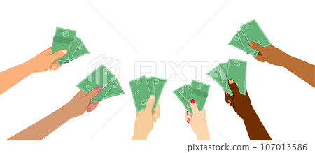 Diverse People Hands Holding Money 107013586