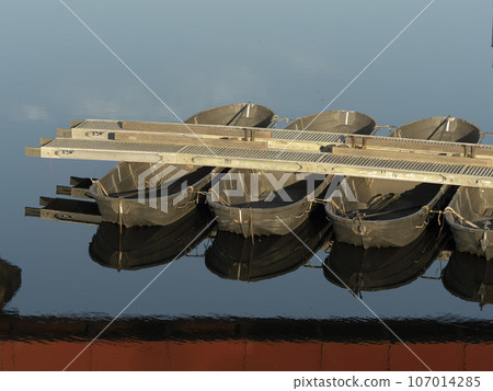 A light footbridge and boat of the Japan Ground Self-Defense Force Facilities Department installed on the river 107014285