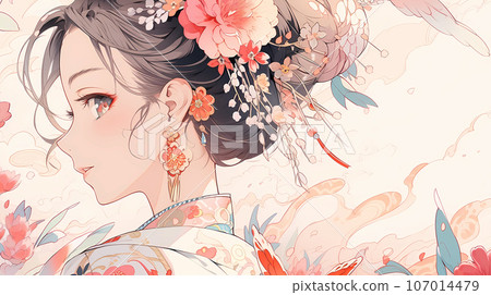 手绘卡通唯美的古装东方宫廷少女插画 107014479