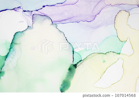 The picture is painted in alcohol ink. Creative abstract artwork made with translucent ink colors. Trendy wallpaper. Abstract painting, can be used as a background for wallpapers, posters, websites. 107014568
