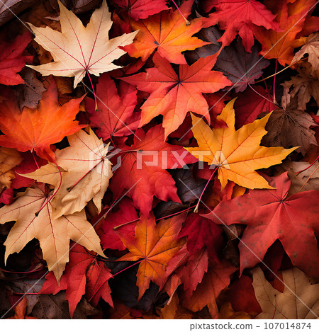 Autumn leaves background generative AI 107014874