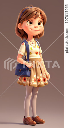 A cartoon cute girl with a backpack, go to school, 3D render, Ai Generated A cartoon cute girl with a backpack, go to school, 3D render, Ai Generated 107015963